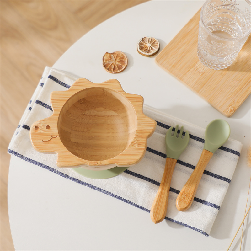 Baby Food Dinner - Baby Wooden Tableware Set Dinosaur Bamboo