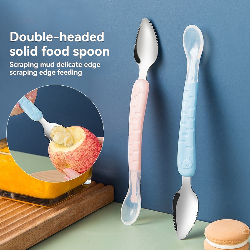 Baby Food Scraper Spoon - Dual - Baby Food Apple ulasan dan harga