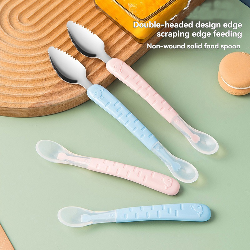 Baby Food Scraper Spoon - Dual - Baby Food Apple ulasan dan harga